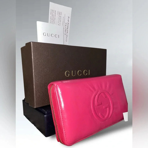 SOLD!!! Stunning Gucci Soho Zip Around Pink Leather Wallet COA and Original Box - Picture 1 of 16